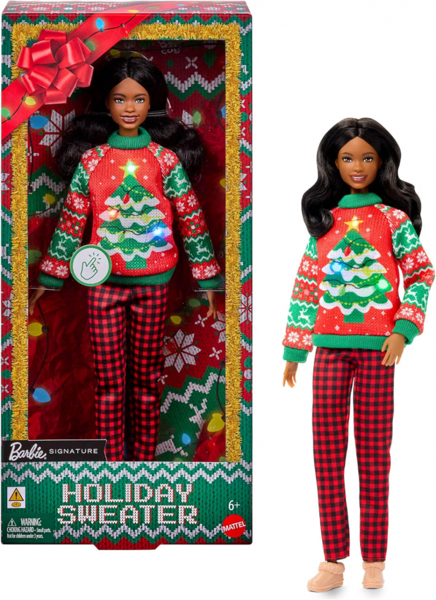Barbie Signature Holiday Sweaters doll with Long Brunette Hair JML10