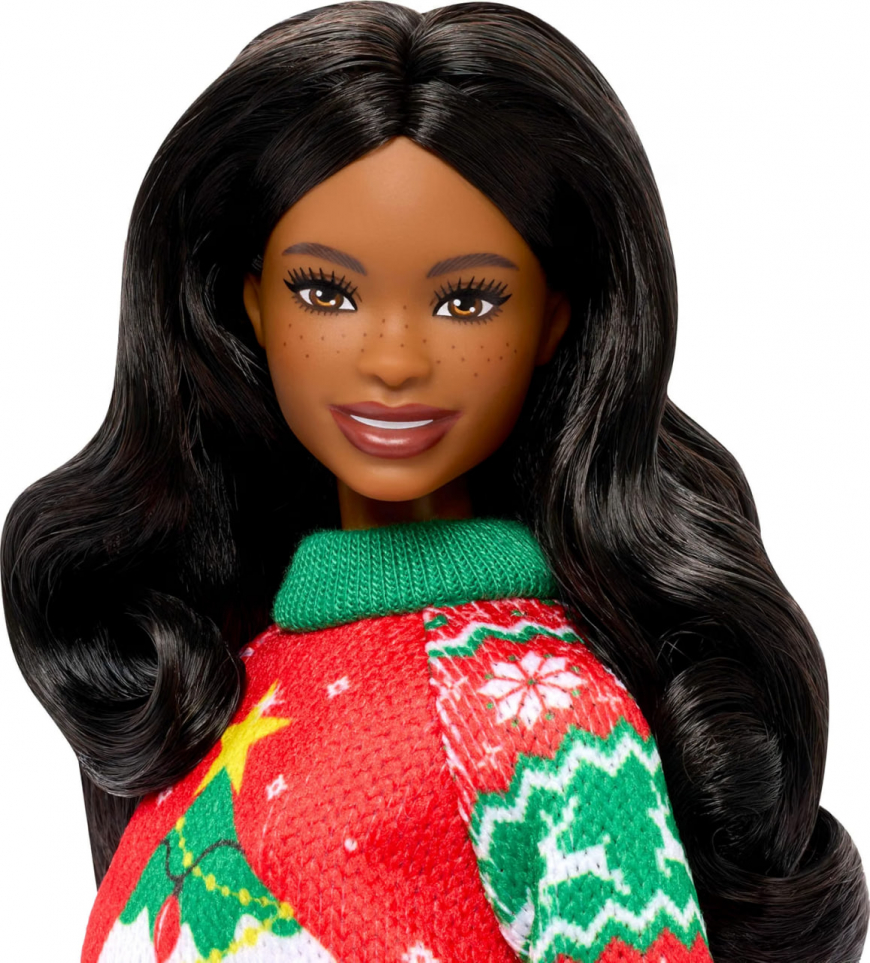 Barbie Signature Holiday Sweaters doll with Long Brunette Hair JML10