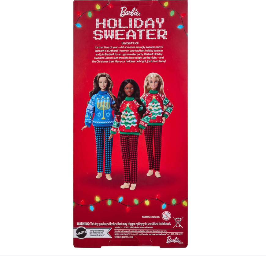 Barbie Signature Holiday Sweaters doll with Long Brunette Hair JML10