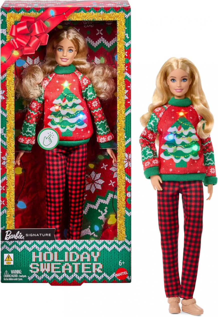 Barbie Signature Holiday Sweaters doll with Long Blonde Hair JML09