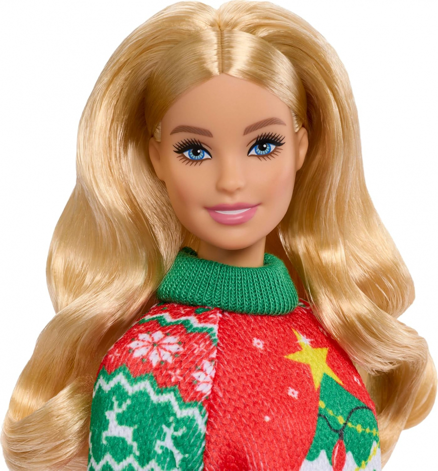 Barbie Signature Holiday Sweaters doll with Long Blonde Hair JML09