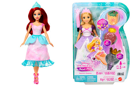 Disney Princess Paint & Play dolls with DIY Washable Outfit Rapunzel, Ariel and Jasmine